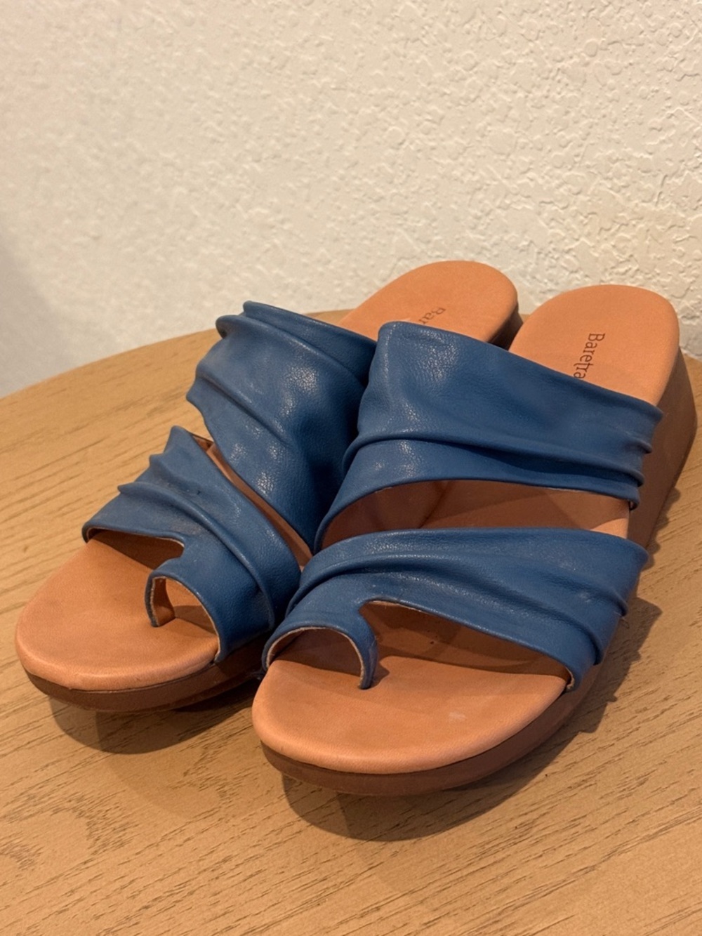BareTraps Blue Ruched Slide‎ Wedge Sandals
